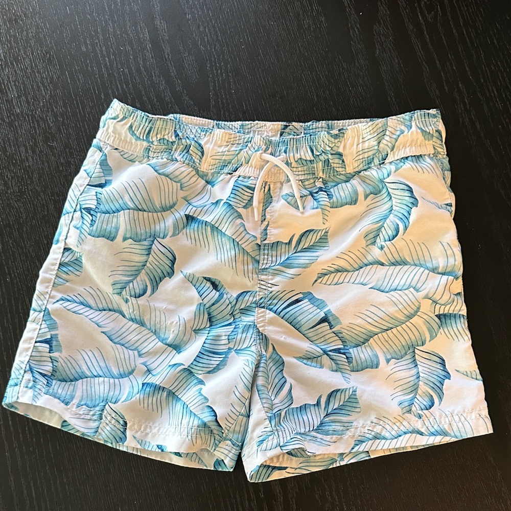 Janie and Jack Blue Leaf Print Kids Swim Trunks